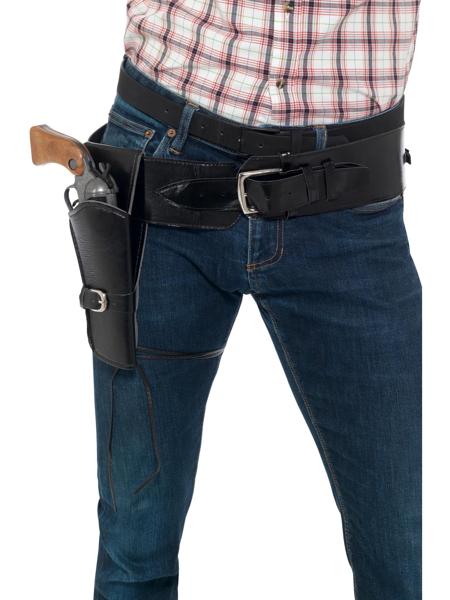 Smiffys Faux Leather Single Holster with Belt, Black - Cowboy and Indian Fancy Dress Accessory