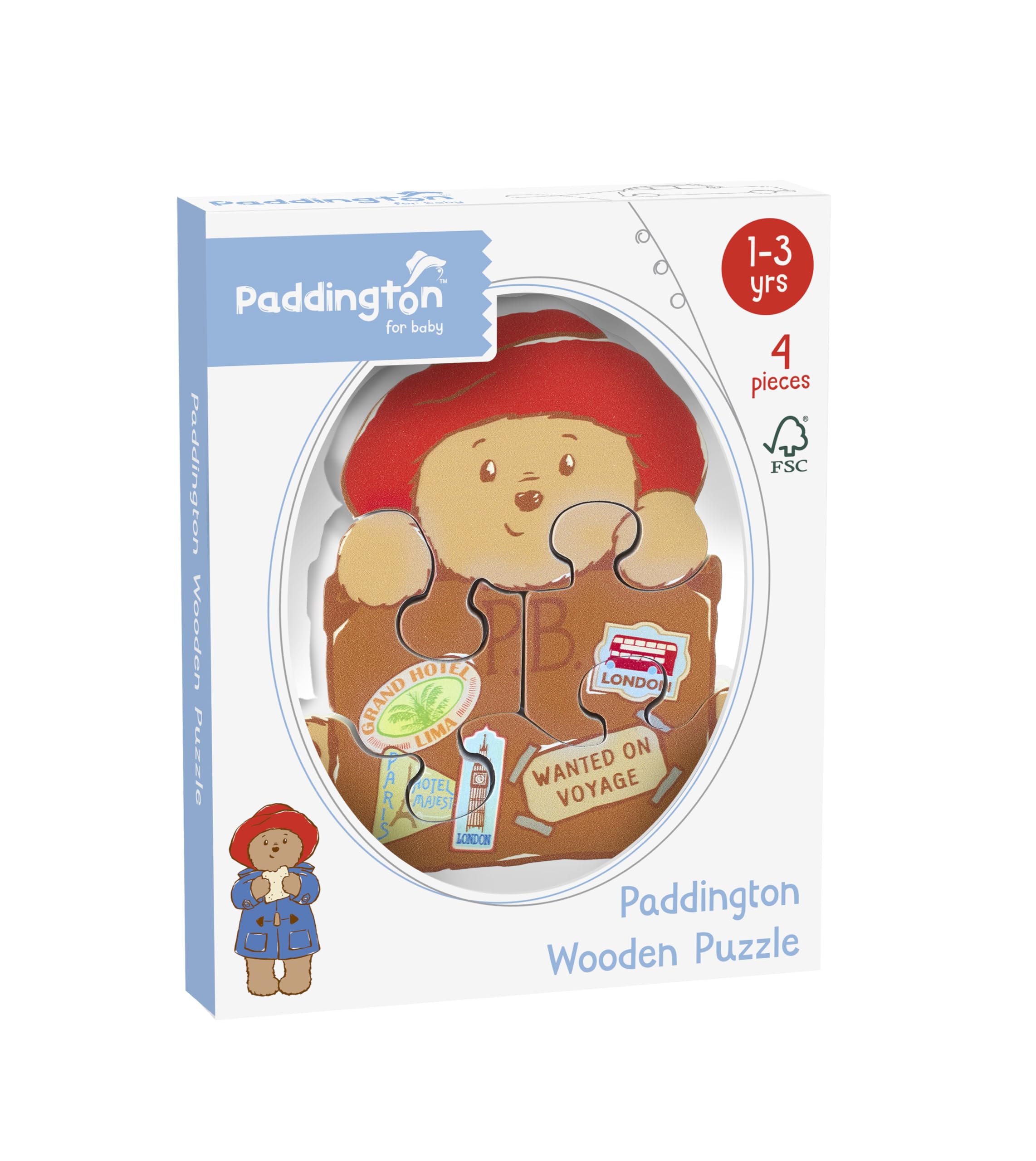 Paddington Bear Mini Wooden Puzzle - Chunky Jigsaw for Toddlers 12 Months+