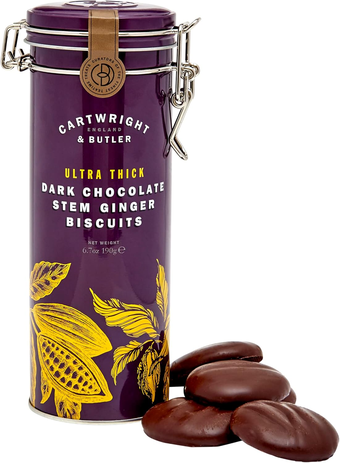Cartwright & Butler - Ultra Thick Dark Chocolate Ginger Biscuits in Clip-Lid Tin