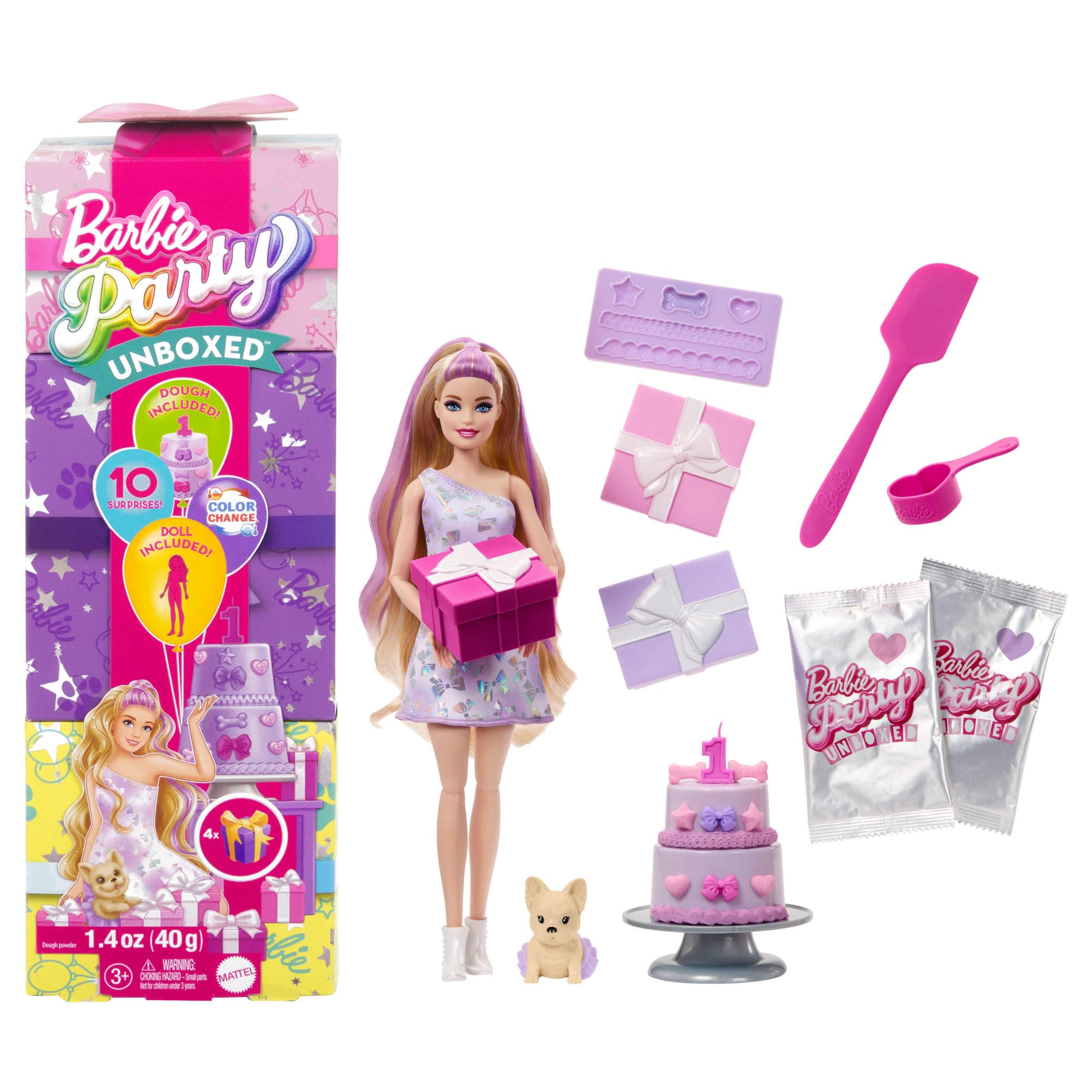 Barbie Party Unboxed Doll & Accessories - Pet Birthday Series with Color-Change Surprise, 3+ Years