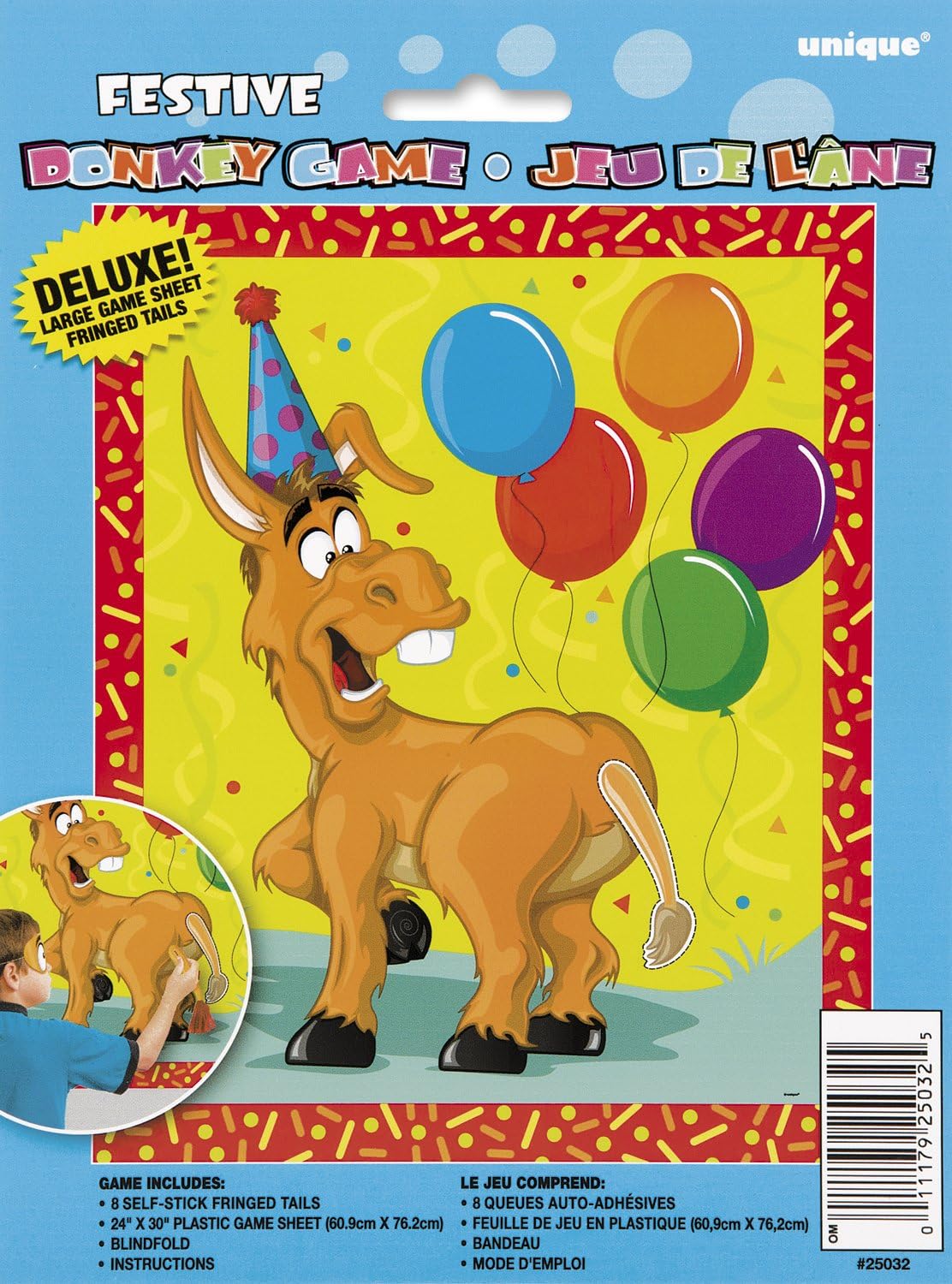 Pin the Tail on the Donkey Game - Deluxe Multicolor Edition for 8 Players