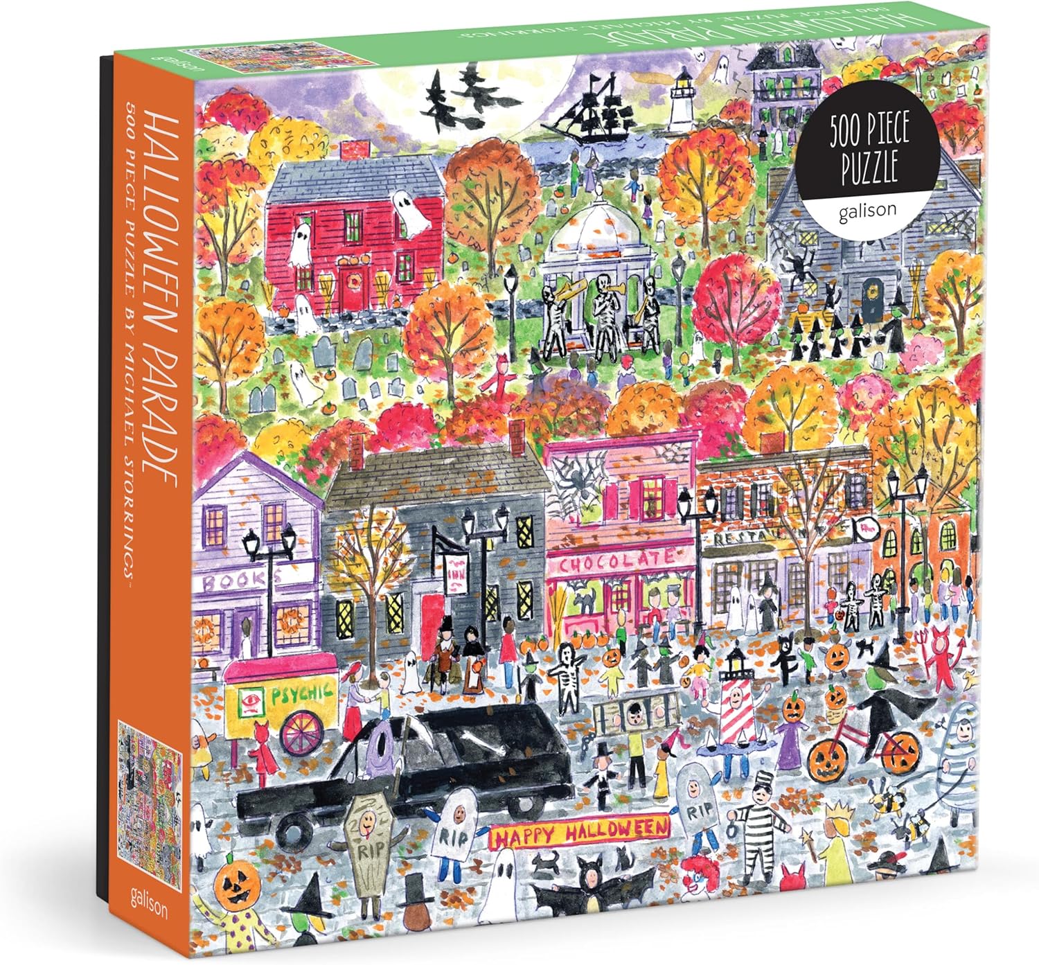 Galison Michael Storrings Halloween Parade 500 Piece Puzzle - Family Jigsaw for Ages 13+