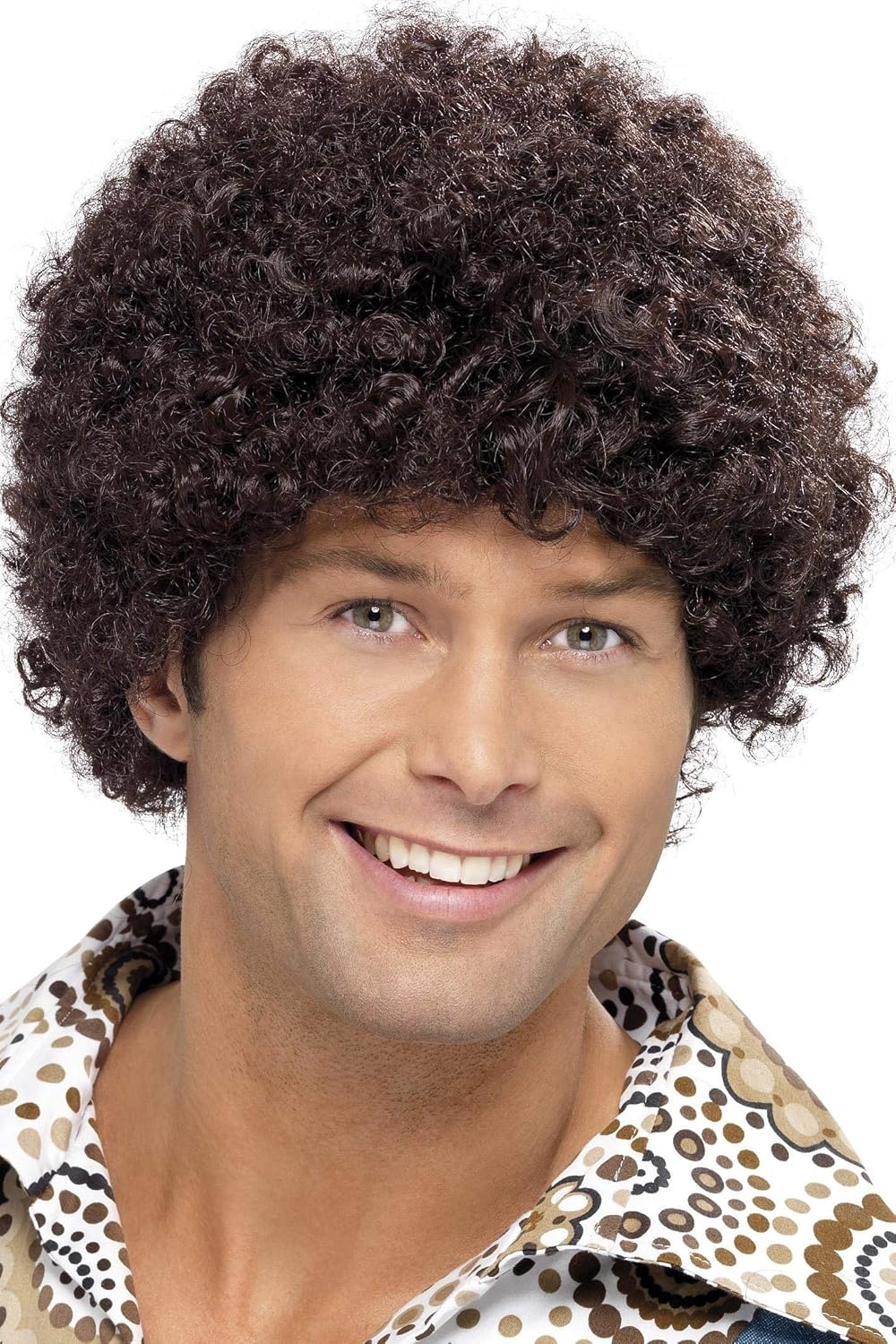 Smiffys 70s Disco Dude Afro Wig - Brown Synthetic Hair