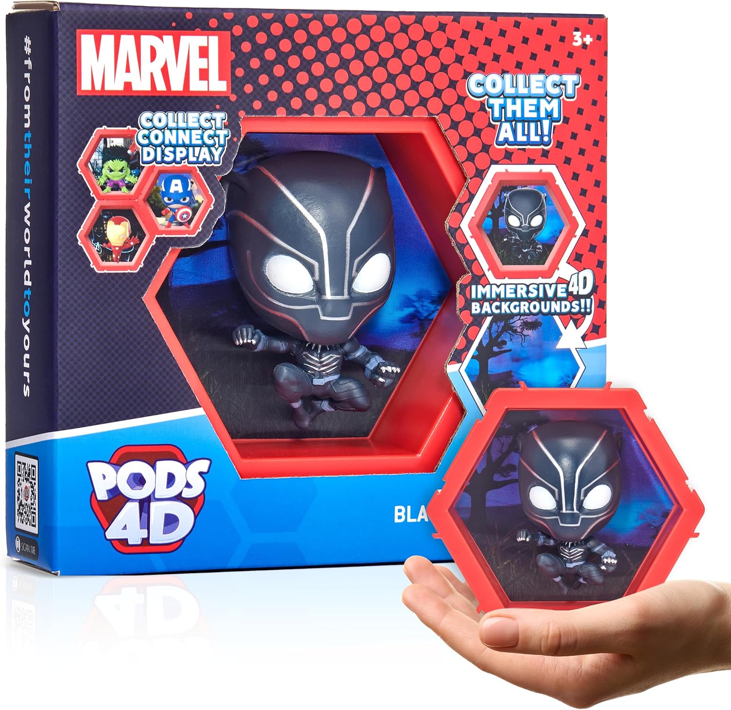 WOW! PODS 4D Marvel Black Panther - Connectable Collectible Bobblehead with 4D Light-Up Display