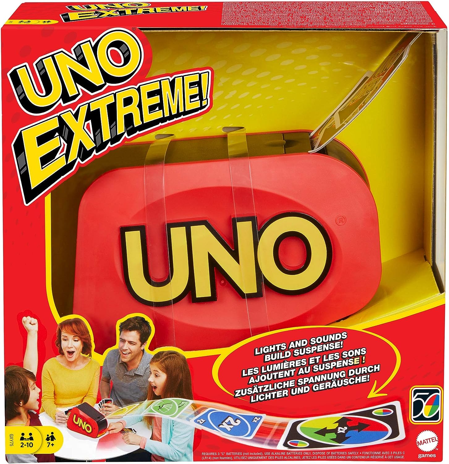 UNO Extreme Card Game with Random-Action Launcher, Lights & Sounds, 112 Cards