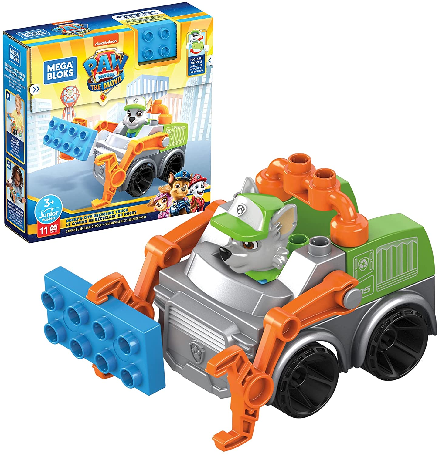 Mattel Mega Bloks Paw Patrol The Movie Rocky's City Juego de camiones de reciclaje