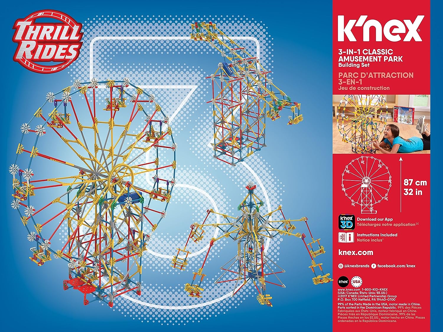 K'NEX 3-in-1 Classic Amusement Park Building Set - 744-Piece Playset for Ages 9+