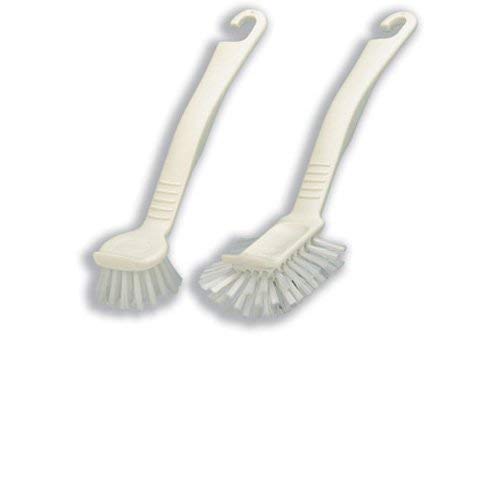 Addis Round Pot Dish Brush - Small Head for Glasses | Built-in Scraper | Linen 2