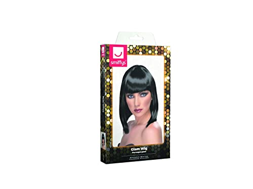 Smiffys Glam Wig Black Short Blunt with Fringe - Adult Ladies Fancy Dress Accessory 4