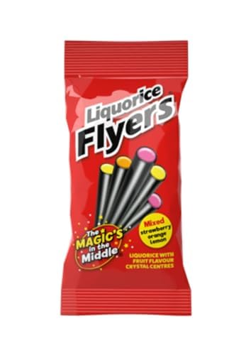 Flyers Liquorice Candy Sticks - 7 Pack x 12, Strawberry Orange Lemon Chewy Licorice Sweets with Fruit Crystal Centre 4