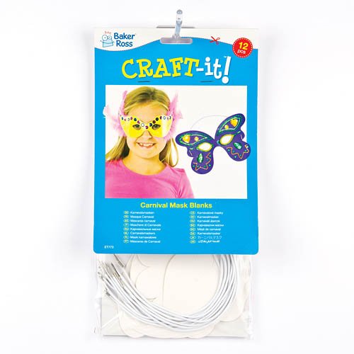 Baker Ross Decorate Your Own Carnival Mask Kit - Pack of 12 Blank Masks for Kids Ages 3+ 4