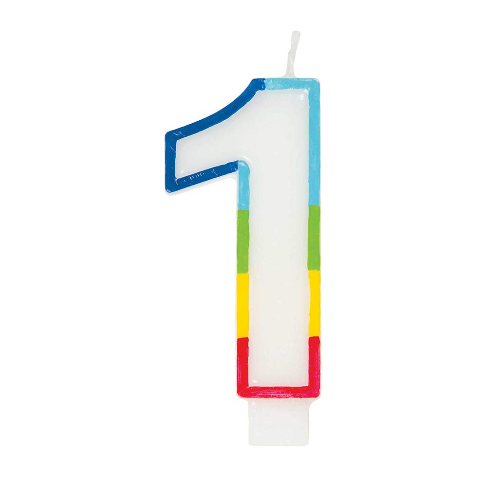 Unique Rainbow Border Number 1 Birthday Candle - 7cm x 12cm