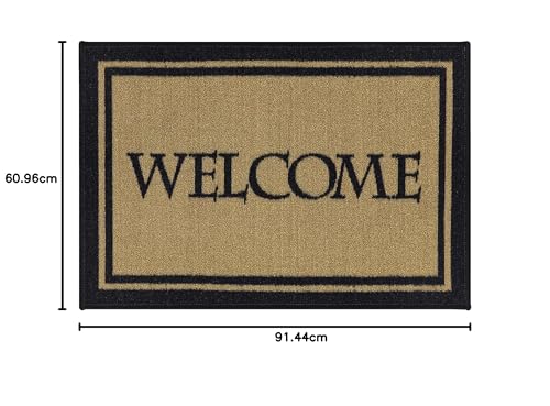 Ottomanson Rectangular Welcome Bordered Doormat, 51 cm x 76 cm, Beige, Nylon with Rubber Backing