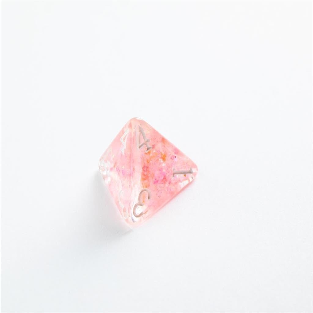 Gamegenic Candy-Like Series Peach Glitter Resin RPG Dice Set – 7-Piece Polyhedral Dice for Roleplaying Games