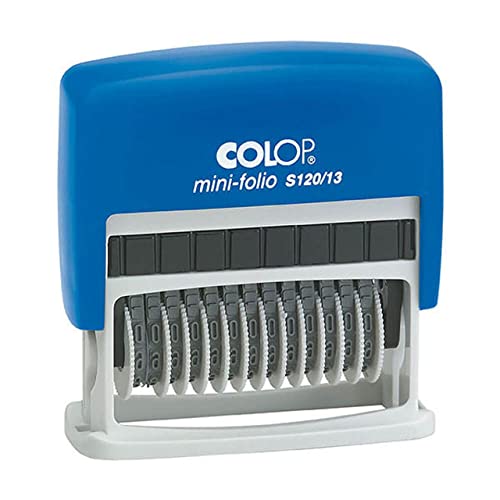 COLOP S120/13 Numbering Stamp, Blue - Self-Inking 13-Digit Adjustable Stamp for Office and Home Use