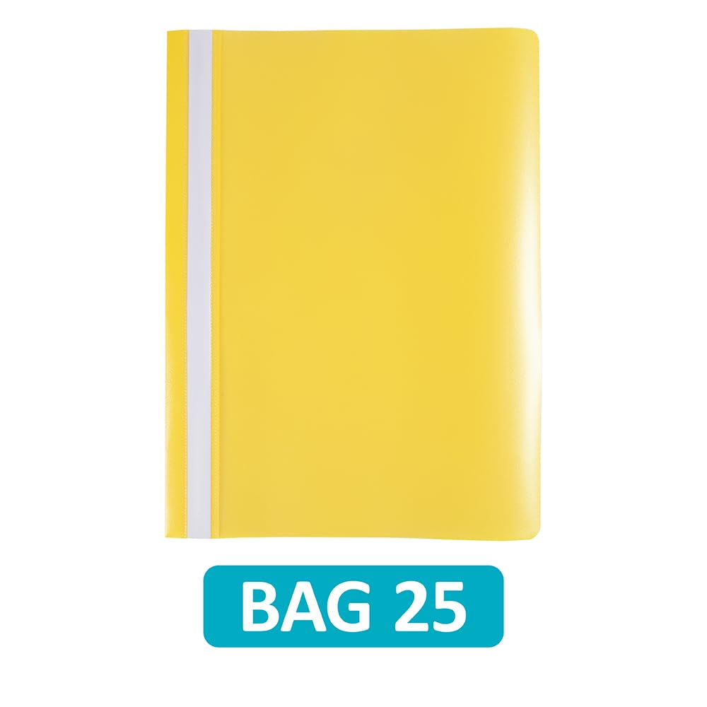 Hamelin A4 Yellow Polypropylene Project Folders - Pack of 25 | 1/3 Cut Top Tab | 100 Sheet Capacity