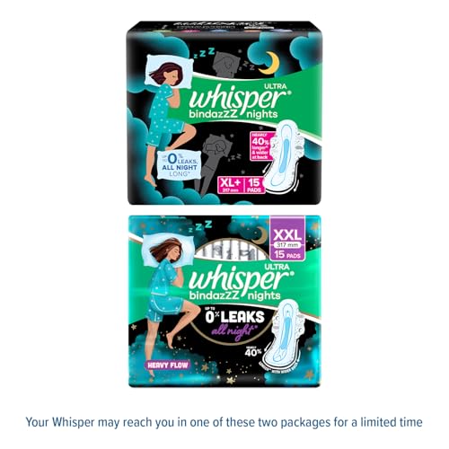 Whisper Ultra Nights XL+ 15 Pads - Extra Heavy Flow Overnight Protection with Wings