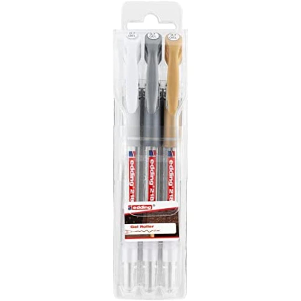 edding Gel Rollerball Pens - Metallic Set (White, Gold, Silver) | 0.7mm Fine Tip | 3 Pack 1