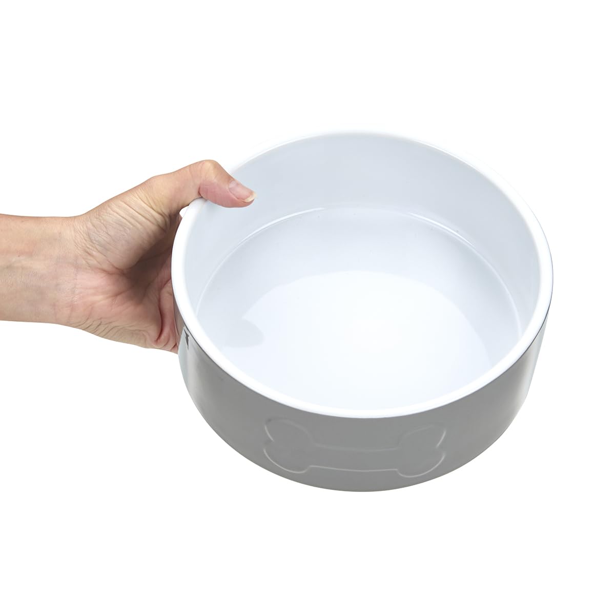 Petface Ceramic Bone Pet Bowl for Dogs and Cats | 20 cm Diameter | Grey/White 3
