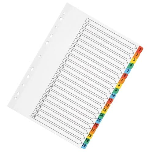 Q-Connect Index A4 Multi-Punched 1-20 Reinforced Multi-Colour Numbered Tabs KF01521 3