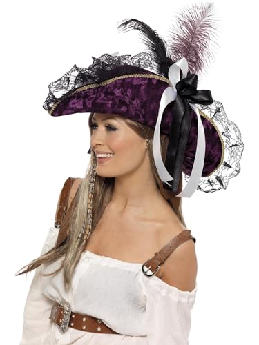 Smiffys Fever Marauding Pirate Hat with Feathers and Ribbon (33623)