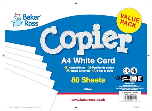 Baker Ross FX839 A4 White Copier Card Pack - 80 Sheets, 160gsm Craft Cardstock for School & Home Projects 5