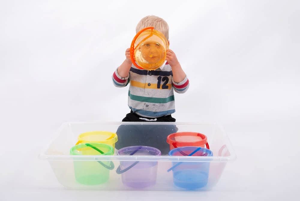 tickit 73101 Bucket Set - 6 Translucent Rainbow Buckets for Sand & Water Play | 16.2cm Diameter 5