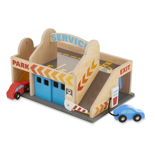 Melissa & Doug Service Station Parking Garage - Wooden Vehicle Playset for Ages 3-6 17