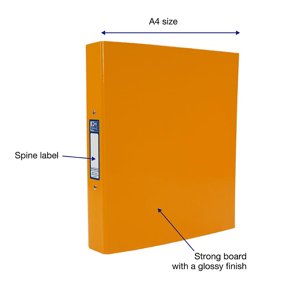 Oxford Premium A4 Ring Binder, Orange Single Folder, 25mm Capacity, Laminat 2