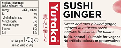 Yutaka - Sushi Ginger 120g (Pack of 4) | Sweet & Mild Pickled Gari | All-Natural Vegan-Friendly 4