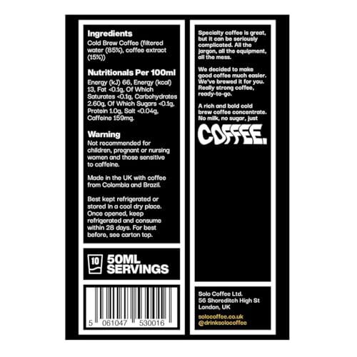 Solo Coffee - Ready-To-Go Espresso | 10 Servings | Barista Grade | Cold Brewed | Ideal for Iced Coffee