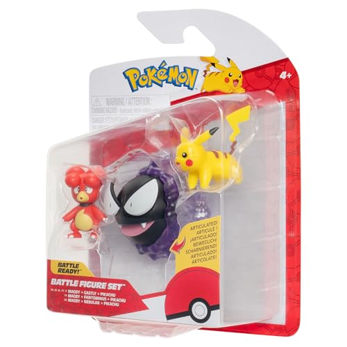 Pokémon Battle Figure 3 Pack - 2-Inch Pikachu & Magby, 3-Inch Gastly with Articulated Limbs 8