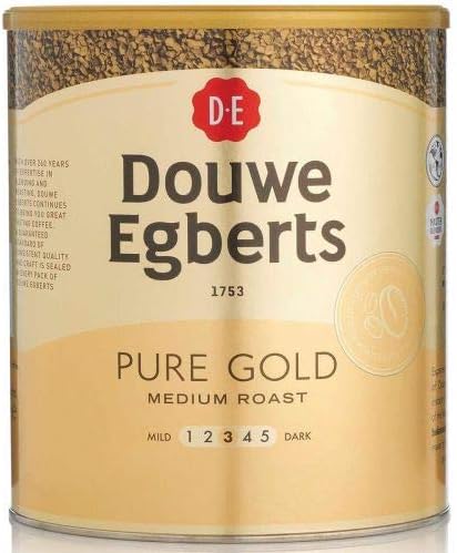 Douwe Egberts Pure Gold Instant Coffee - 750g Tin (470 Cups) - Premium Freeze-Dried Arabica & Robusta Blend