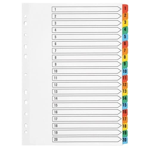 Q-Connect Index A4 Multi-Punched 1-20 Reinforced Multi-Colour Numbered Tabs KF01521 5