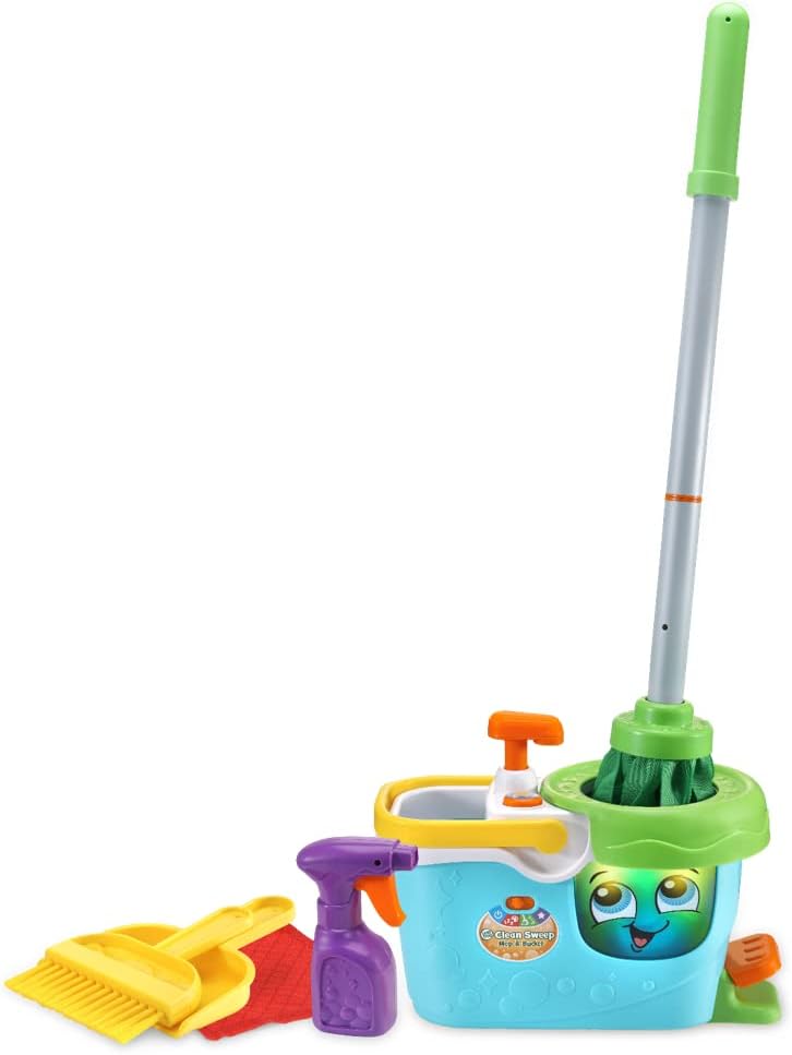 LeapFrog Clean Sweep Mop & Bucket - Interactive Pretend Play Set with Sound & Lights for Toddlers 3+
