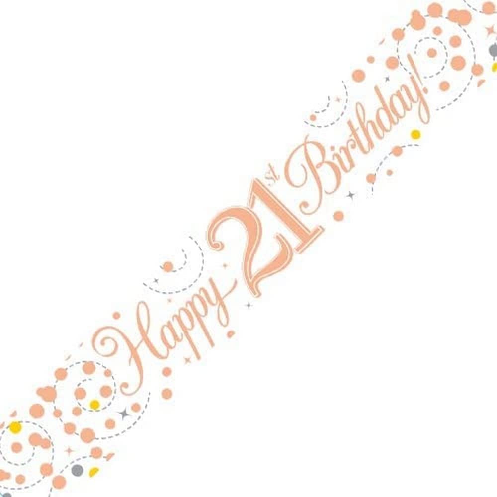 OakTree 21st Birthday Banner - Sparkling Fizz Holographic Rose Gold | 2.7m Length