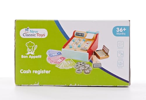 New Classic Toys Bon Appetit Wooden Cash Register Set Pretend Play Toy for Kids 3 Years and Up 20