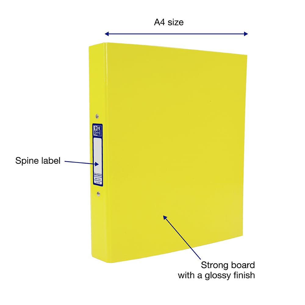 Oxford Premium A4 Ring Binder, Yellow Single Folder, 25mm Capacity, Laminated Paper on Board 2