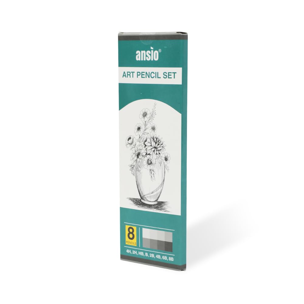 ANSIO Drawing Pencils Set of 8 - 2H, 4H, HB, B, 2B, 4B, 6B, 8B Graphite Sketching Pencils | Wood Material 4
