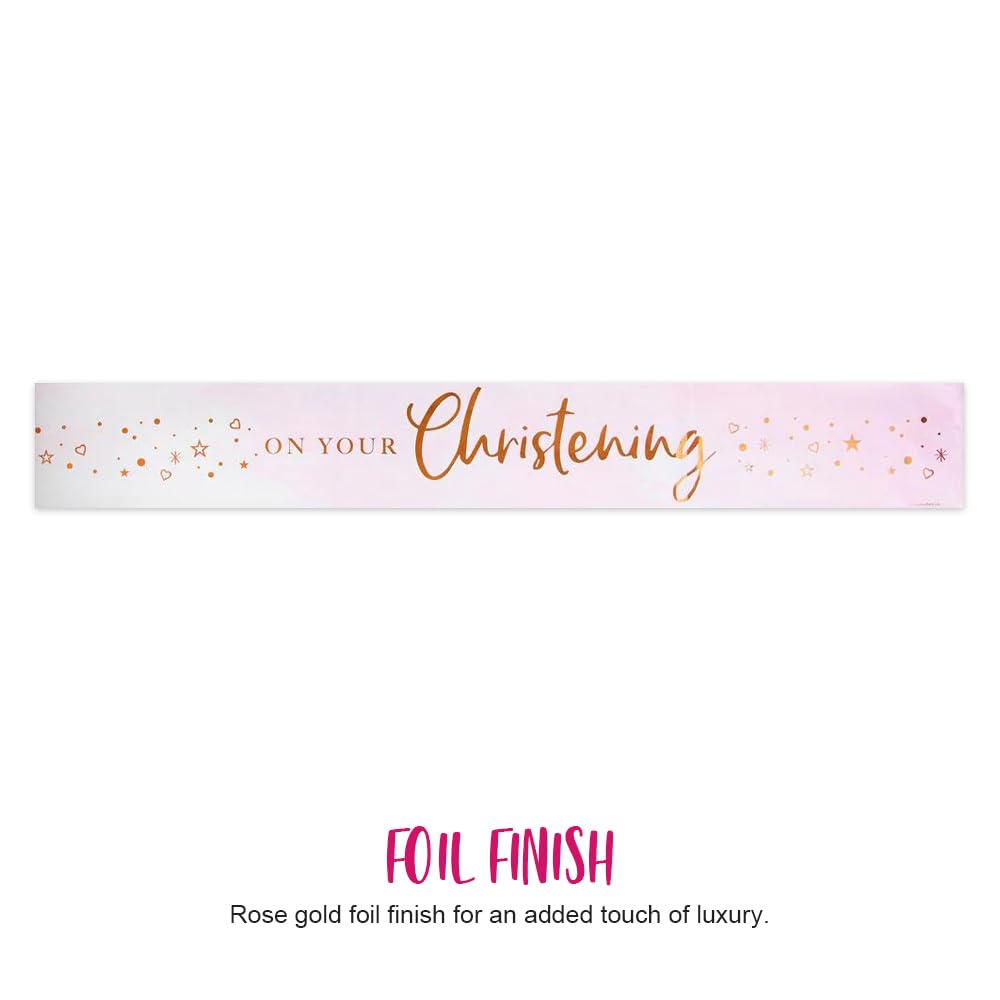 Anniversary House Pink Christening Foil Banner - 9ft Reusable Party Decoration 3