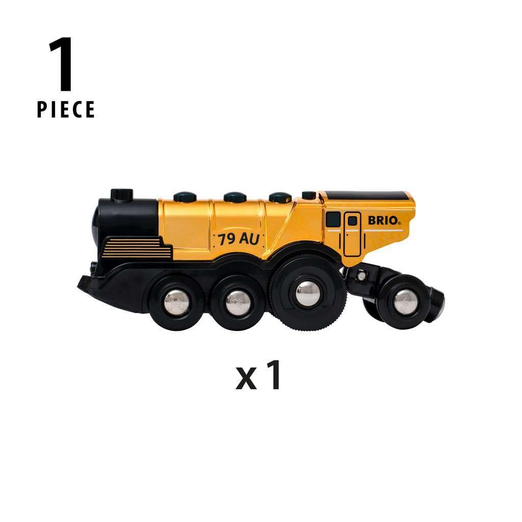 BRIO Mighty Gold Action Locomotive Battery-Powered Wooden Toy Train for Kids - BRIO World Add-On