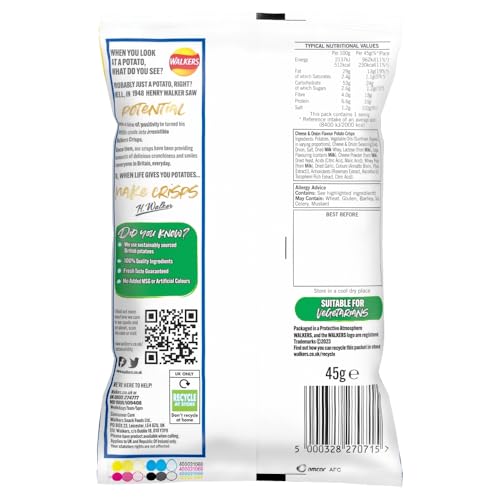 Walkers Cheese & Onion Crisps Grab Bag 45g 6