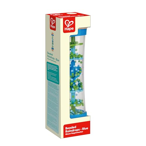Hape Beaded Raindrops Mini Wooden Musical Shake & Rattle Rainmaker Toy, Blue 10