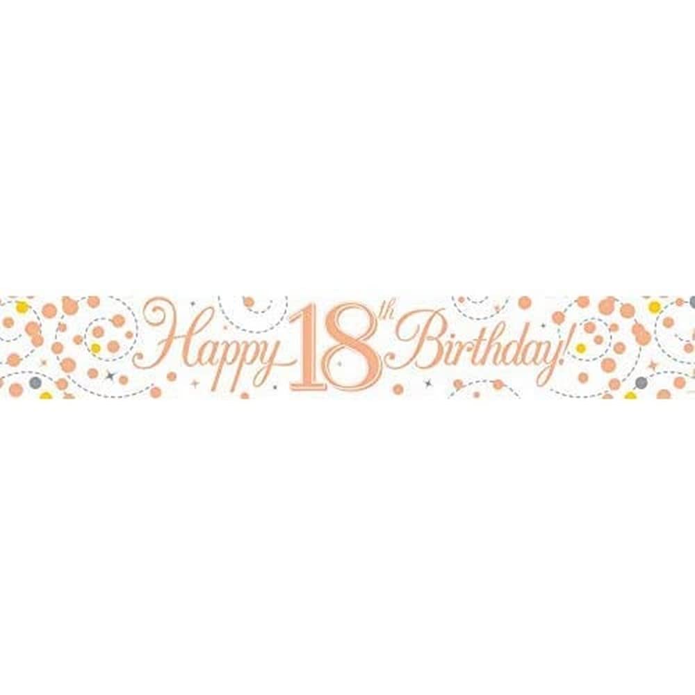 OakTree 18th Birthday Banner - 9ft Sparkling Fizz Holographic | Rose Gold | Lightweight