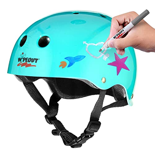 Wipeout Unisex Youth Dry Erase Bike, Skate, and Scooter Helmet with Markers and Stencil Kit, Teal Blue, Ages 5+