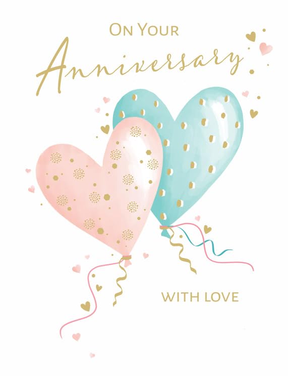 Piccadilly Greetings Anniversary Card - With Love Design | 8 x 6 Inches | Pink and Blue 1