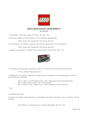 LEGO Speed Champions KICK Sauber F1 Team C44 Race Car Toy - Buildable F1 Model with Driver Minifigure for Ages 10+