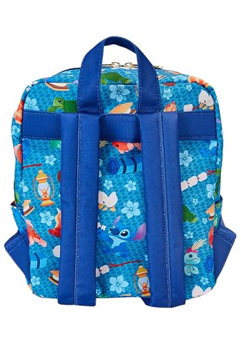 Loungefly Disney Stitch Camping Cuties AOP Nylon Square Mini Backpack (Multicolor)