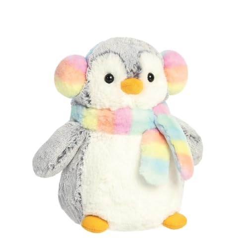 AURORA PomPom Penguin Muffs & Scarf Soft Toy - 9 Inches, Grey & White | Eco-Friendly