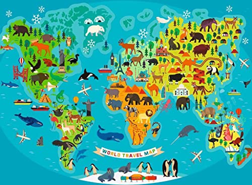 Ravensburger Animal World Map XXL Puzzle - Educational 150pc for Ages 7+ (13287)